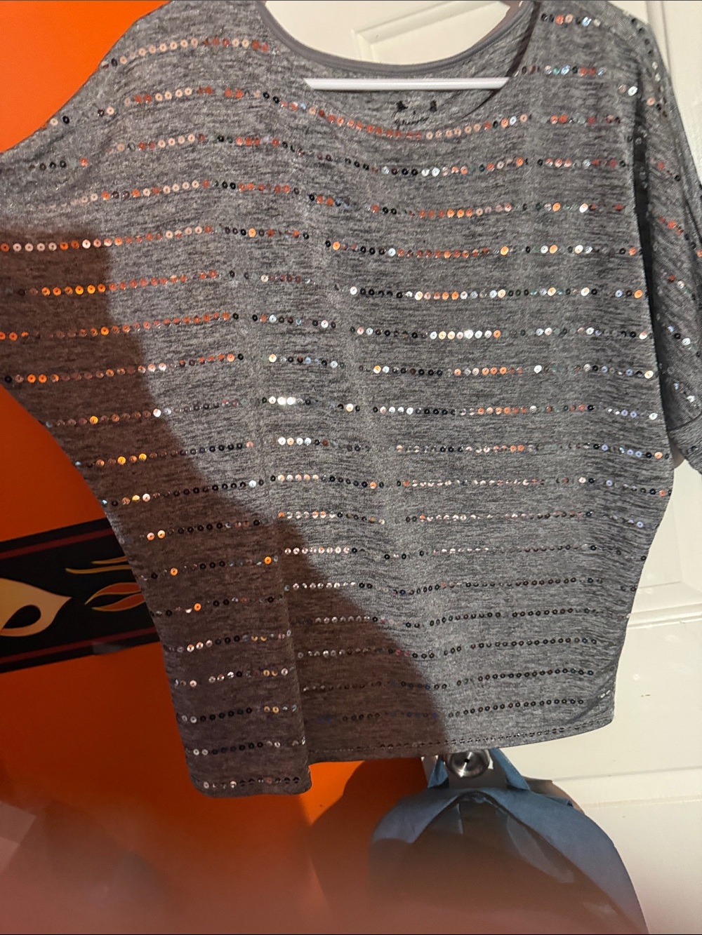 Wrangler Gray Sequin Stripe Short Sleeve Top